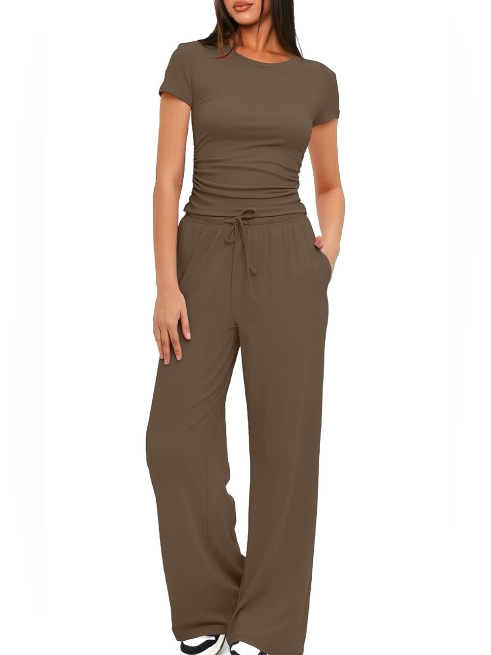 Darong Women's Two Piece Short Sleeve Wide Leg Lounge Set
